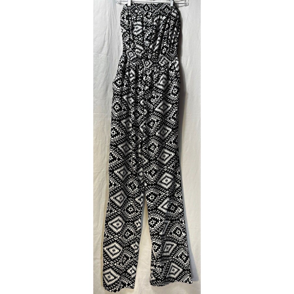 blue island Women’s Strapless Wide-Leg Geometric Jumpsuit S Pockets